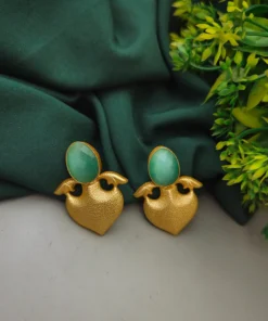 Glamaya Chic Green Matte Stone Stud Earrings - Trendy & Stylish! 1 GLAM-ER-ST-40-951560-71-2