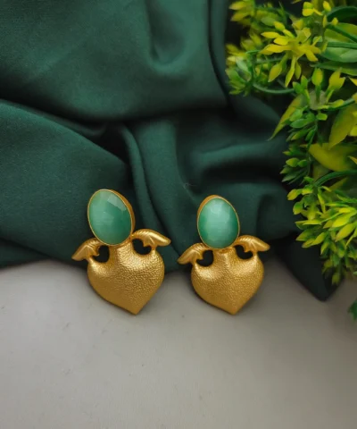 Glamaya Chic Green Matte Stone Stud Earrings - Trendy & Stylish! 1 GLAM-ER-ST-40-951560-71-2