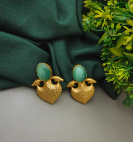 Glamaya Chic Green Matte Stone Stud Earrings - Trendy & Stylish! 1 GLAM-ER-ST-40-951560-71-2