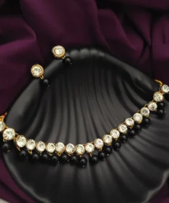Glamaya Black Kundan Choker Necklace Earrings Set For Women 1 GLAM-CN-KU-5F7-144262-11-7