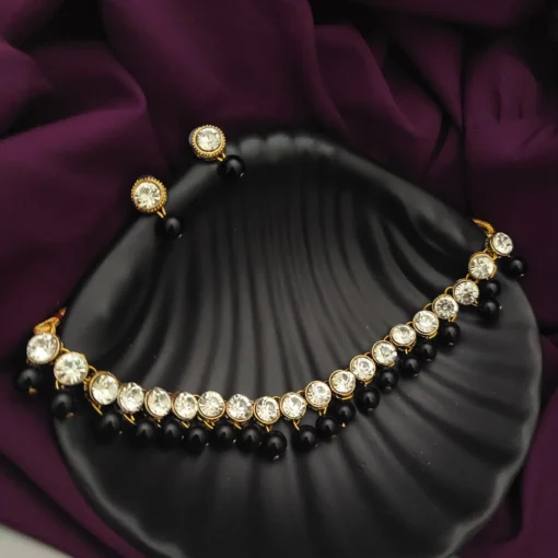 Glamaya Black Kundan Choker Necklace Earrings Set For Women 1 GLAM-CN-KU-5F7-144262-11-7