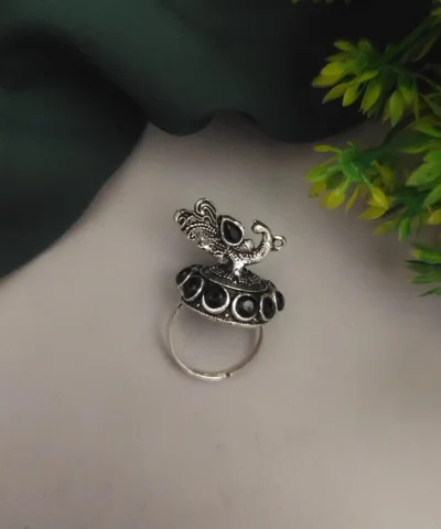 Glamaya Black Peacock Adjustable Ring: Trendy & Oxidized 1 GLAM-RI-OX-7F5-726511-16-4