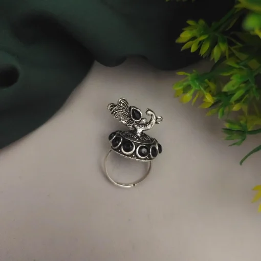Glamaya Black Peacock Adjustable Ring: Trendy & Oxidized 1 GLAM-RI-OX-7F5-726511-16-4