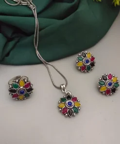 Glamaya Multi-pendant Oxidised Jewelry Set For Women 1 GLAM-CN-OX-20-627167-45-3