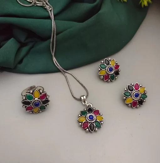 Glamaya Multi-pendant Oxidised Jewelry Set For Women 1 GLAM-CN-OX-20-627167-45-3