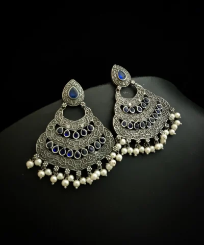 Glamaya Stunning Blue & Silver Chandbali Earrings For Women 2 GLAM-ER-OX-45-270826-75-4