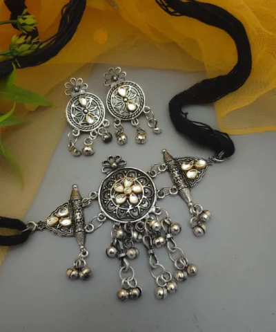 Glamaya Fusion Choker Necklace Earrings Set: Trendy Oxidised Designs 2 GLAM-NE-OX-15-167331-25-6
