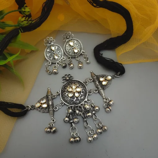 Glamaya Fusion Choker Necklace Earrings Set: Trendy Oxidised Designs 2 GLAM-NE-OX-15-167331-25-6 Glamaya Fusion Choker Necklace Earrings Set: Trendy Oxidised Designs 2 GLAM-NE-OX-15-167331-25-6