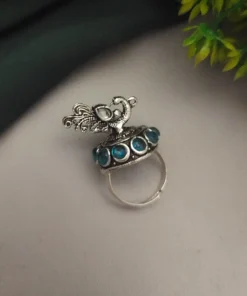 Glamaya Sky Peacock Oxidised Adjustable Ring: Elegant And Trendy Design For Women 1 GLAM-RI-OX-7F5-588050-16-4
