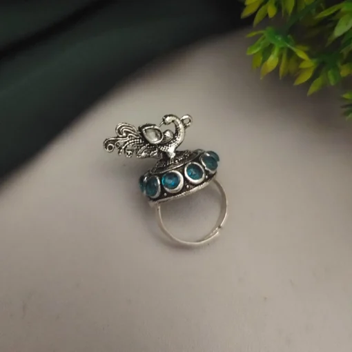 Glamaya Sky Peacock Oxidised Adjustable Ring: Elegant And Trendy Design For Women 1 GLAM-RI-OX-7F5-588050-16-4