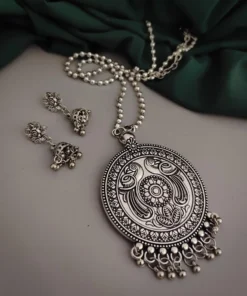 Glamaya Peacock Chain Necklace Earrings Set - Traditional Oxidised Combo 1 GLAM-CN-OX-50-042444-82-2