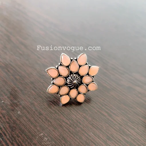 Glamaya Peach Stone Adjustable Ring - Buy 2 Get 1 Free! Shop Now! 1 GLAM-RI-ST-7F5-405744-16-4