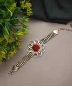 Glamaya Red Oxidised Flower Bracelet: Affordable And Trendy Armlet For Women 1 GLAM-BB-OX-50-364055-82-2