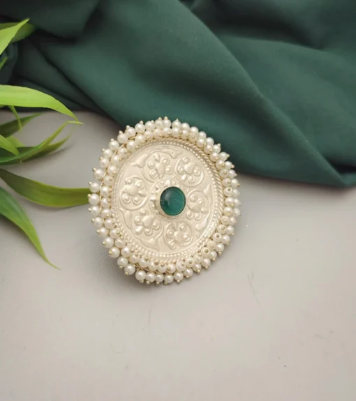 Glamaya Green Stone Adjustable Jumbo Ring - Stylish Silver 925 Plated Statement 1 GLAM-RI-OX-36F7-546884-50-6