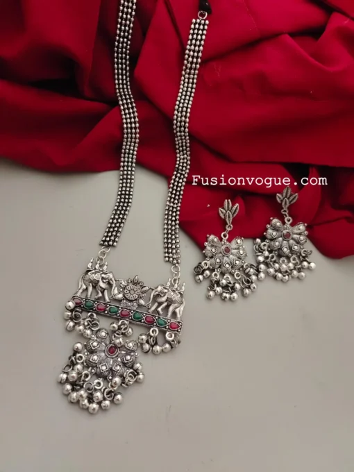 Glamaya Elegant Oxidised Elephant Jewelry Set: Trendy Combo For Women 2 GLAM-CN-OX-30-139779-49-5 Glamaya Elegant Oxidised Elephant Jewelry Set: Trendy Combo For Women 2 GLAM-CN-OX-30-139779-49-5