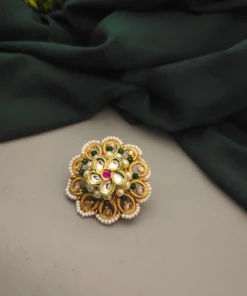 Glamaya Chic Adjustable Kundan Polki Copper Ring | Elegant Design 1 GLAM-RI-CO-38F3-906290-50-6