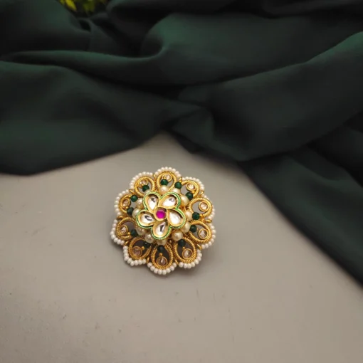 Glamaya Chic Adjustable Kundan Polki Copper Ring | Elegant Design 1 GLAM-RI-CO-38F3-906290-50-6