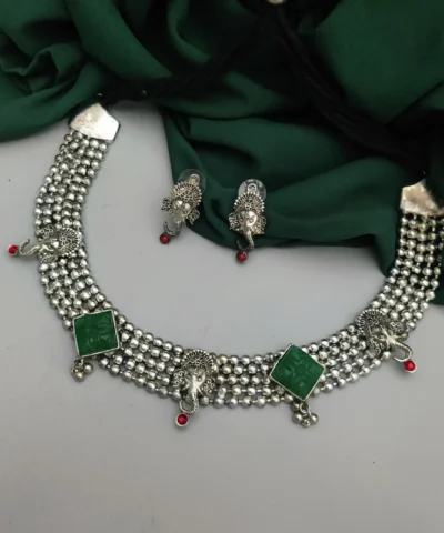 Glamaya Green Ethnic Stone Necklace Earring Set – Traditional Indian Jewelry Combo 1 GLAM-CN-ST-21F4-339211-35-7