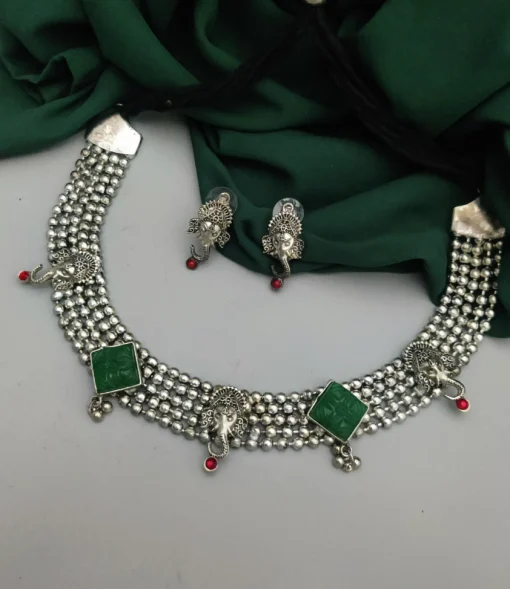 Glamaya Green Ethnic Stone Necklace Earring Set – Traditional Indian Jewelry Combo 1 GLAM-CN-ST-21F4-339211-35-7