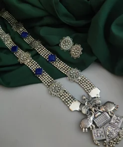 Glamaya Blue Oxidised German Silver Necklace Earring Set 1 GLAM-CN-OX-58-279989-110-5