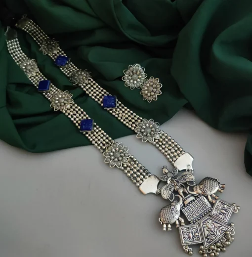 Glamaya Blue Oxidised German Silver Necklace Earring Set 1 GLAM-CN-OX-58-279989-110-5