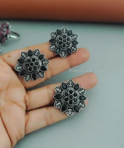 Glamaya Black Oxidised Tops & Ring Combo: Affordable & Trendy Set 1 GLAM-CE-OX-40-493108-71-2