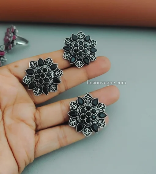 Glamaya Black Oxidised Tops & Ring Combo: Affordable & Trendy Set 1 GLAM-CE-OX-40-493108-71-2