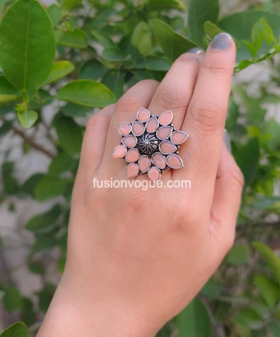 Glamaya Peach Stone Adjustable Ring - Buy 2 Get 1 Free! Shop Now! 2 GLAM-RI-ST-7F5-405744-16-4