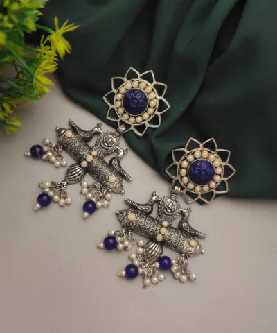 Glamaya Stylish Blue Antique Danglers: Trendy Oxidised Elegance 1 GLAM-ER-KU-100-966152-150-2