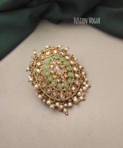 Glamaya Ethnic Green Pearl Jumbo Adjustable Ring: Statement Piece For Women 1 GLAM-RI-CZ-38F3-803254-50-6