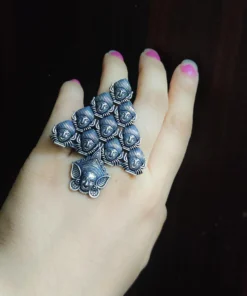 Glamaya Trendy German Silver Oxidised Adjustable Finger Ring - Stylish & Affordable Women's Jewelry 1 GLAM-RI-OX-6F4-531055-11-7