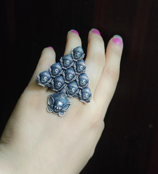 Glamaya Trendy German Silver Oxidised Adjustable Finger Ring - Stylish & Affordable Women's Jewelry 1 GLAM-RI-OX-6F4-531055-11-7