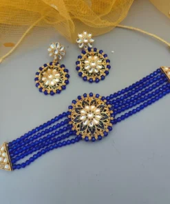 Glamaya Blue Meenakari Choker Earrings Set - Elegant Traditional Jewelry 1 GLAM-CN-ME-50-243829-82-2