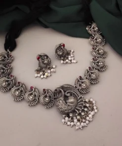 Glamaya Red Peacock Oxidised Choker Set - Trendy Necklace & Earrings 1 GLAM-CN-BP-21F4-888579-35-7