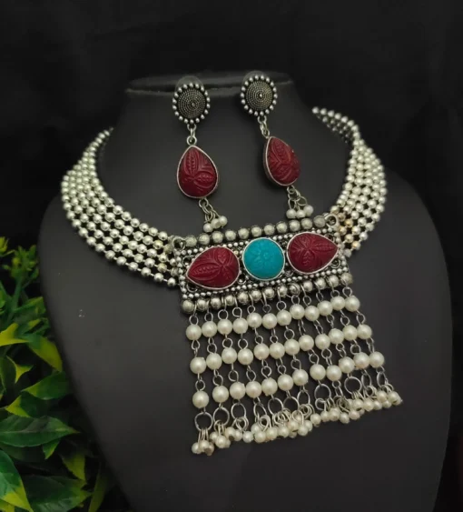 Glamaya Stylish Oxidised Choker Necklace Set 1 GLAM-CN-OX-90-797335-150-2