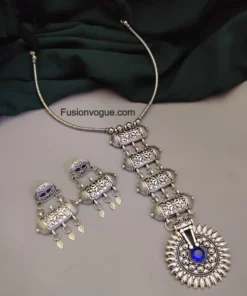 Glamaya Trendy Oxidised Blue Necklace Earrings Set 1 GLAM-CN-OX-20-907363-30-7