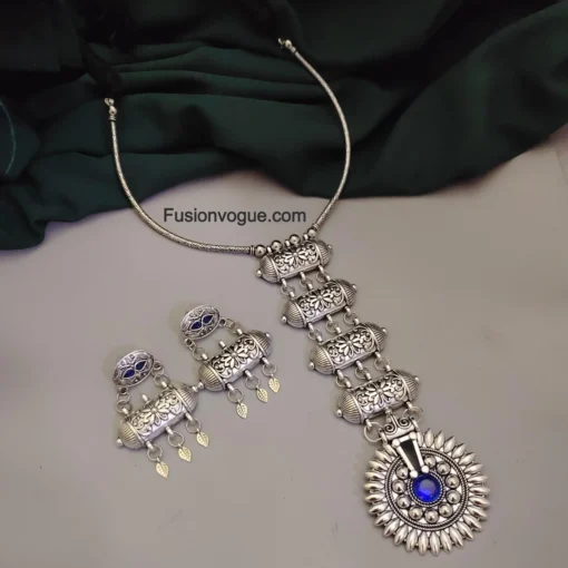 Glamaya Trendy Oxidised Blue Necklace Earrings Set 1 GLAM-CN-OX-20-907363-30-7