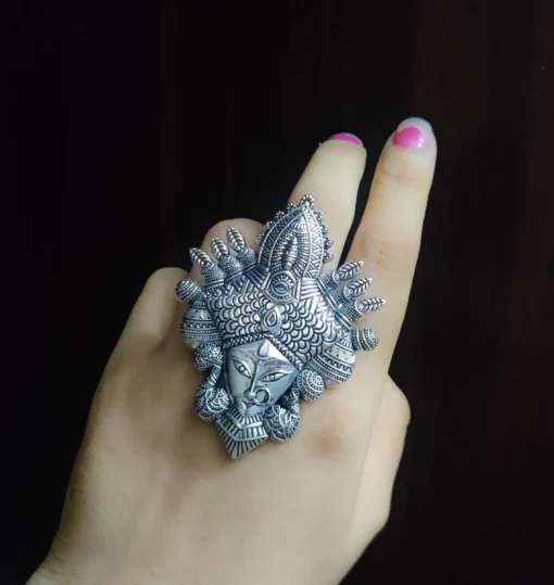 Glamaya Trendy Oxidised Silver Adjustable Ring For Women 1 GLAM-RI-OX-6F4-039128-11-7