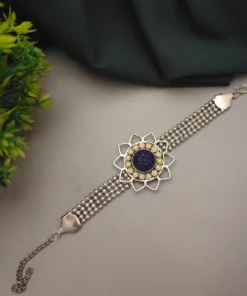 Glamaya Blue Oxidised Flower Bracelet: Trendy Armlet For Women 1 GLAM-BB-OX-50-220459-82-2