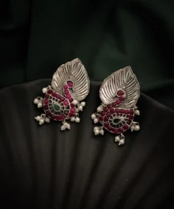 Glamaya Stunning Silver Peacock Stone Earrings 1 GLAM-ER-ST-43F3-955109-66-3