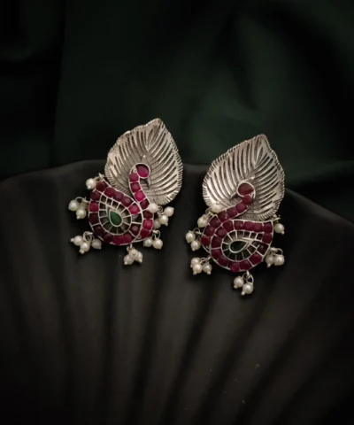 Glamaya Stunning Silver Peacock Stone Earrings 1 GLAM-ER-ST-43F3-955109-66-3
