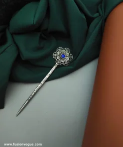 Glamaya Blue Oxidised Flower Bun Stick: Trendy & Affordable Hair Accessory 1 GLAM-HA-OX-6F7-153381-15-9