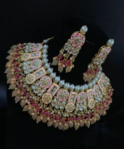 Glamaya Stunning Peach Kundan Meenakari Jewelry Set 1 GLAM-CN-KU-85F7-493465-150-7