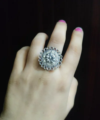 Glamaya Glamorous Oxidised Silver Finger Ring: Adjustable & Stylish 1 GLAM-RI-OX-6F4-944305-11-7