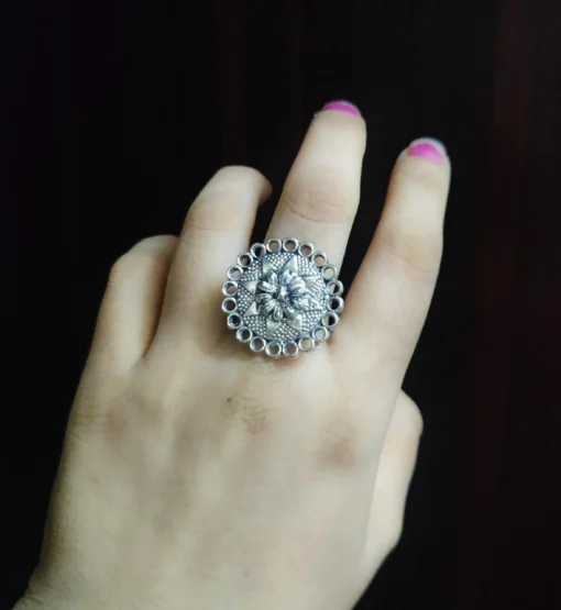 Glamaya Glamorous Oxidised Silver Finger Ring: Adjustable & Stylish 1 GLAM-RI-OX-6F4-944305-11-7