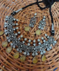 Glamaya Elegant Yellow Choker Necklace Earrings Set: Premium Quality Combo 1 GLAM-CN-OX-85F7-417418-150-7