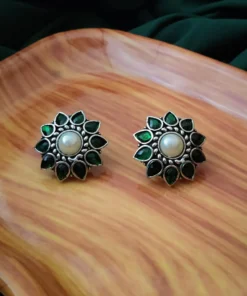 Glamaya Green Pearl Stone Stud Earrings: Elegant & Trendy Women's Jewelry 1 GLAM-ER-PE-10-649014-18-5