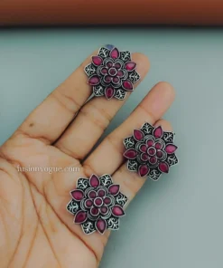 Glamaya Red Oxidised Tops & Ring Combo: Stylish Affordable Set 1 GLAM-CE-OX-40-510469-71-2