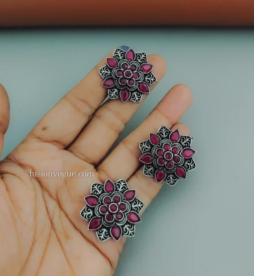 Glamaya Red Oxidised Tops & Ring Combo: Stylish Affordable Set 1 GLAM-CE-OX-40-510469-71-2