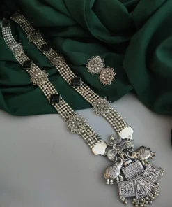 Glamaya Stylish Black Oxidized German Silver Necklace Set - Elegant Long Earrings 1 GLAM-CN-OX-145-293168-275-2